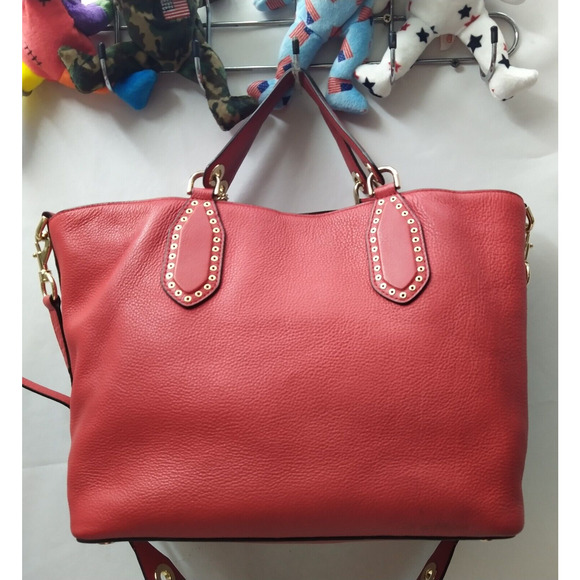 Michael Kors Brooklyn Red Leather Tassel Double Handle Satchel Shoulder Bag - Picture 3 of 16